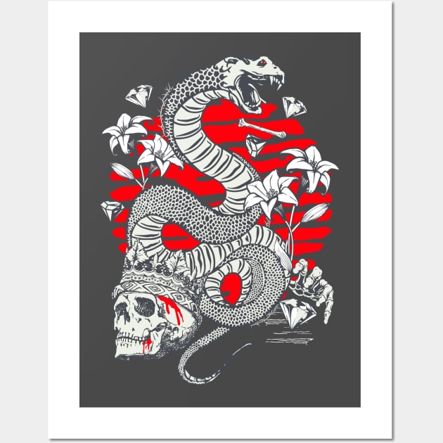 Snake Flowers Diamonds and a Skull Wall Art by DetourShirts